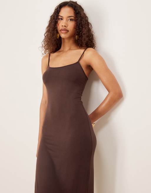 Gina Tricot soft jersey cami maxi dress in dark brown | ASOS