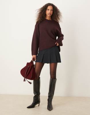 soft knit sweater in dark wine burgundy-Red