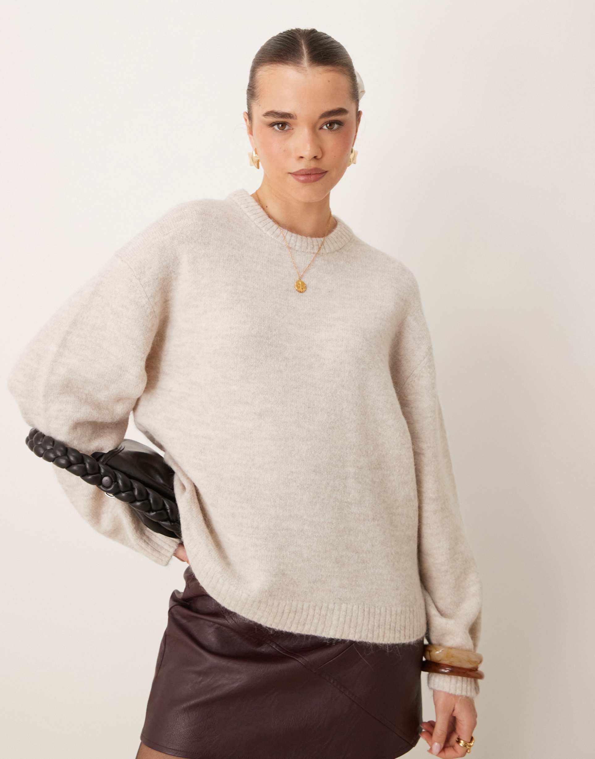 gina tricot soft knit sweater in light beige melange