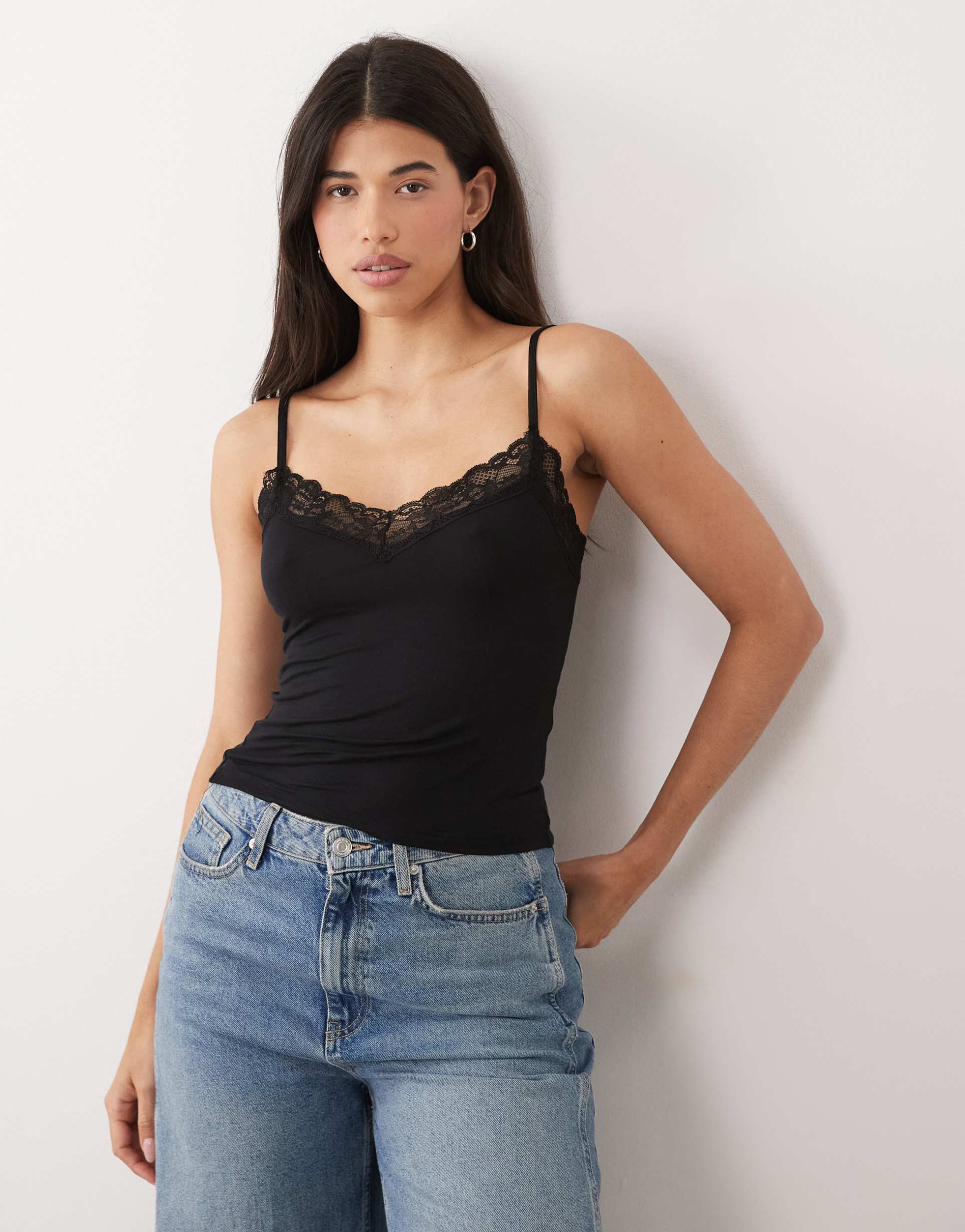 gina tricot soft lace camisole top in black - part of a set