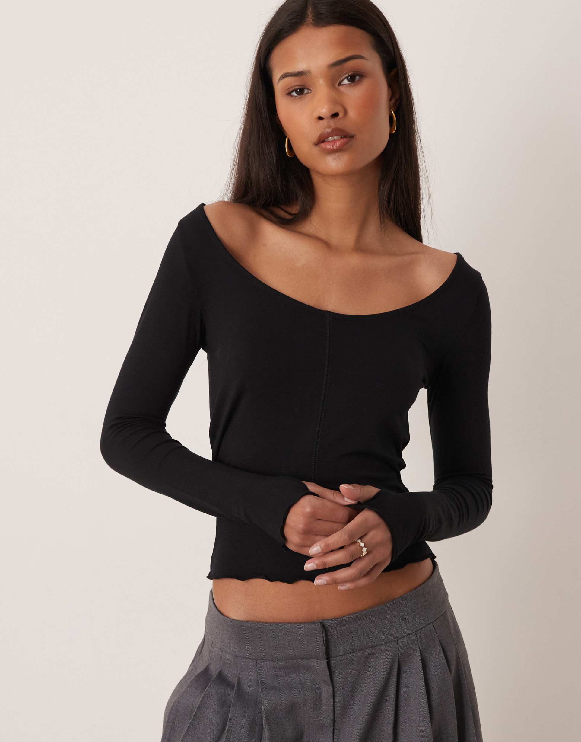 gina tricot soft layering yoga top in black