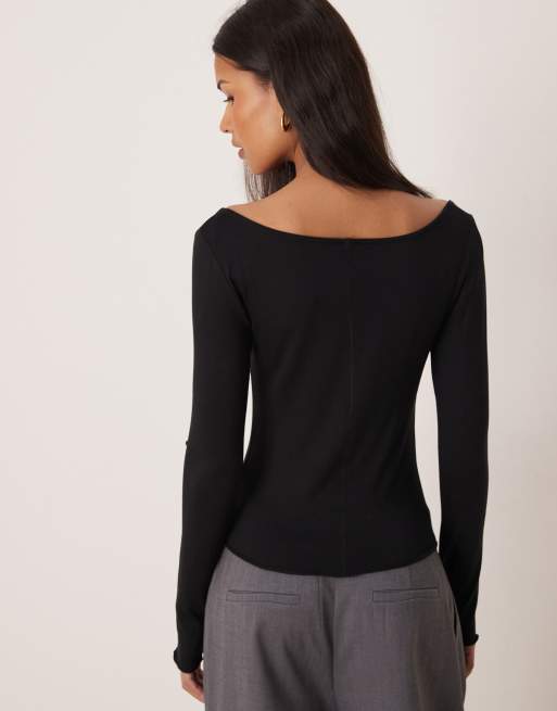 Gina Tricot soft layering yoga top in black, 4 of 4