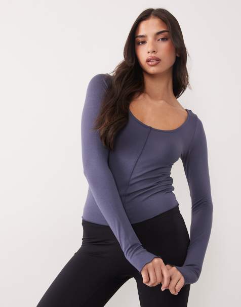 Gina Tricot soft layering yoga top in dusty blue - view 1