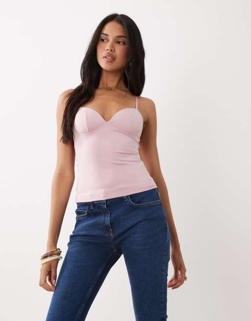 Gina Tricot soft shaping singlet top in dusty pink, 3 of 4