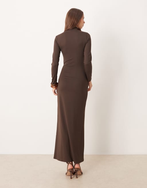 fitted lace wedding dress ROSALINE TURTLE NECK MAXI DRESS W/ KNOT TIE