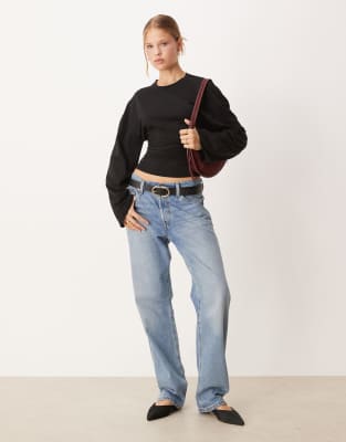 Gina Tricot Soft Touch Bell Sleeve Top In Black