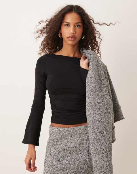 Gina Tricot Soft Touch boatneck top in black - view 1