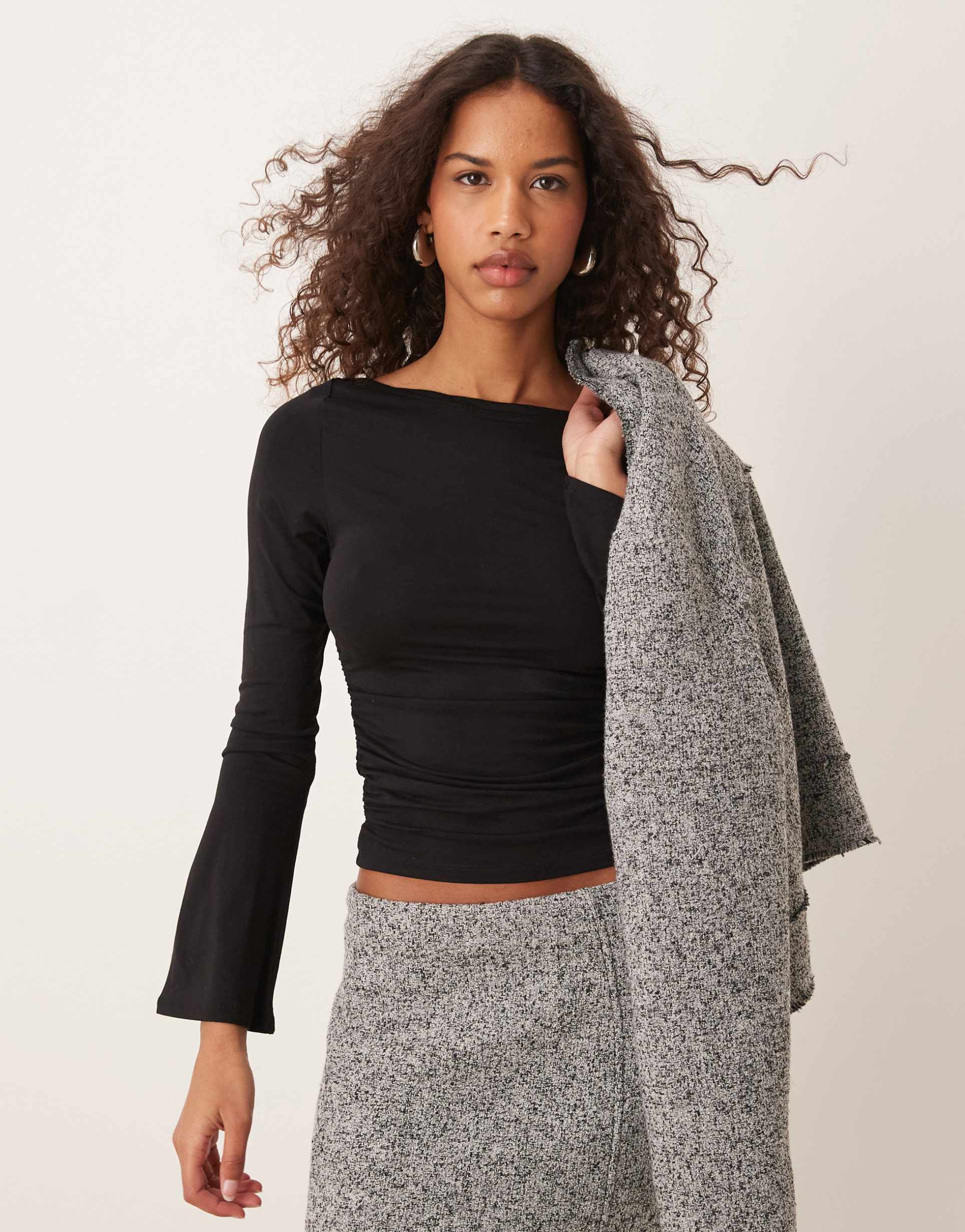 gina tricot soft touch boatneck top in black