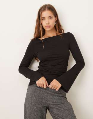 Gina Tricot Soft Touch Boatneck Top In Black