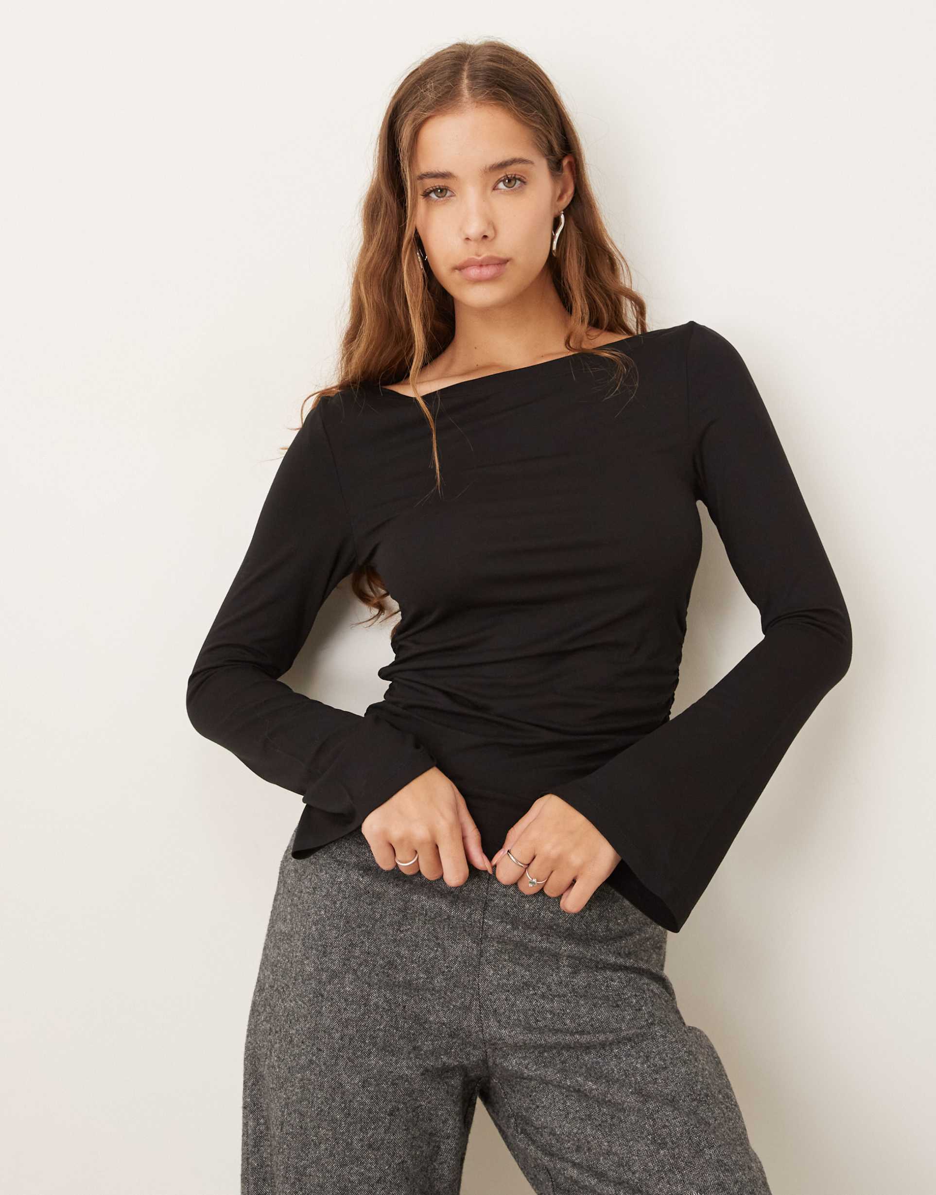gina tricot soft touch boatneck top in black