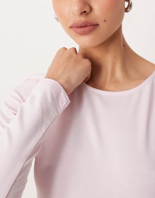 Gina Tricot Soft Touch jersey long sleeve top with crew neck in pink, 2 of 4