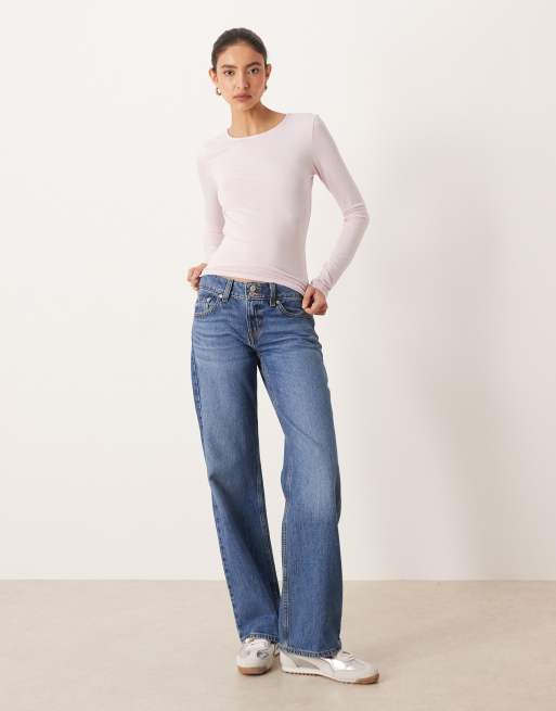 Gina Tricot Soft Touch jersey long sleeve top with crew neck in pink, 3 of 4