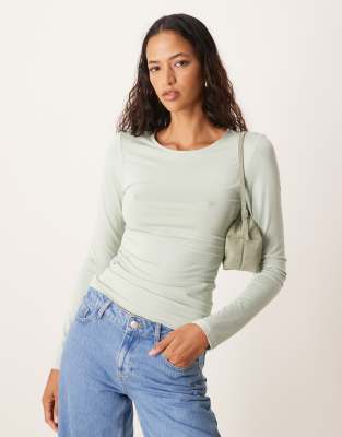 Soft Touch jersey long sleeve top with round neck in light green