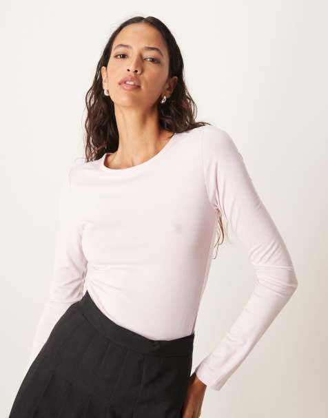 Gina Tricot soft touch jersey long sleeve top with round neck in pink - view 1
