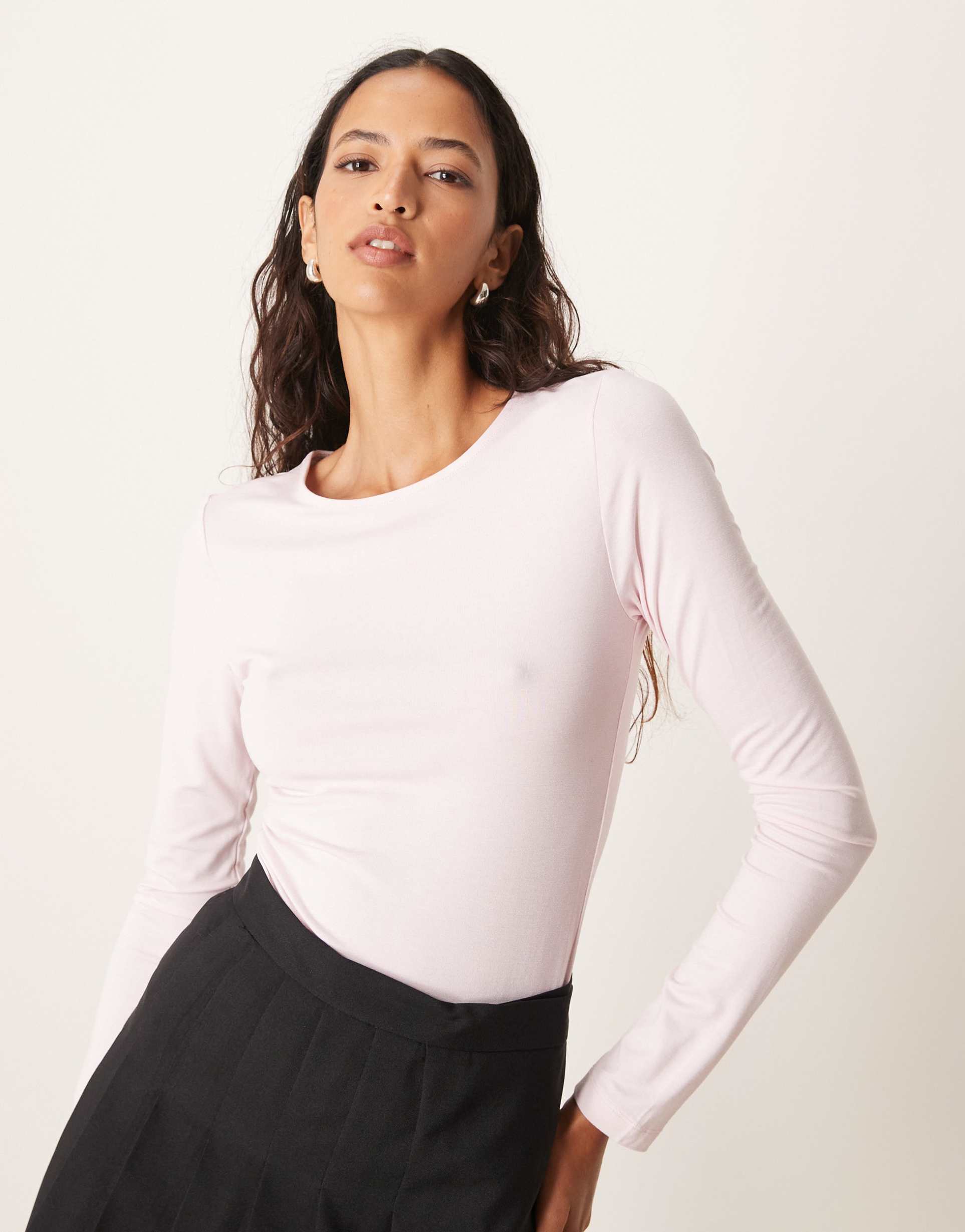 gina tricot soft touch jersey long sleeve top with round neck in pink