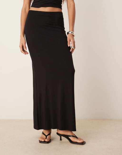 Gina Tricot Soft Touch jersey maxi drapey skirt in black - part of