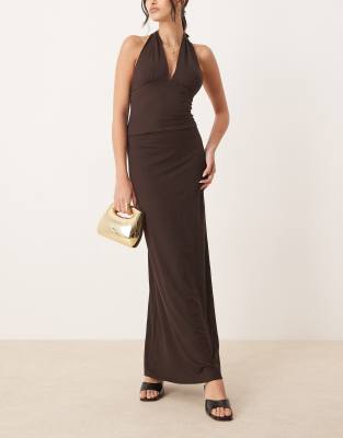 Soft Touch jersey maxi drapey skirt in brown - part of a set