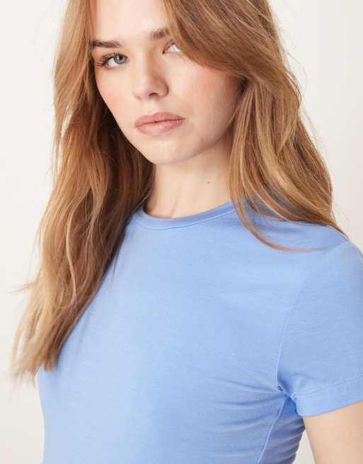 Gina Tricot Soft Touch jersey short sleeve top with round neck in blue, 2 of 4