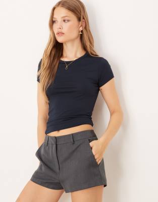 Gina Tricot Soft Touch Jersey Short Sleeve Top With Round Neck In Blue