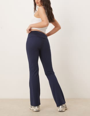 Gina Tricot Soft Touch Jersey Straight Leg Folded Pants In Blue