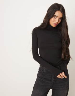 Soft Touch long sleeve jersey high neck top in black