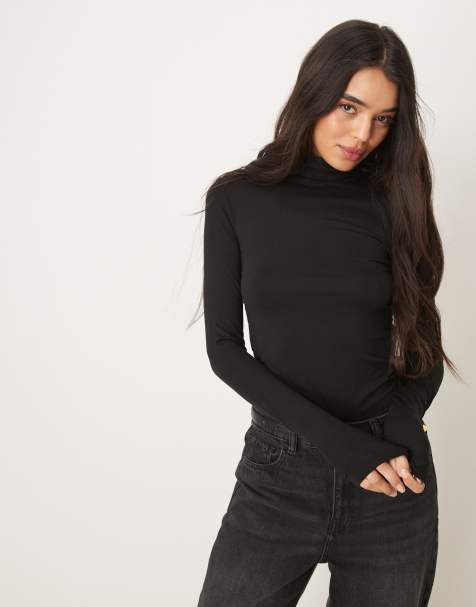 Gina Tricot Soft Touch long sleeve jersey high neck top in black - view 1