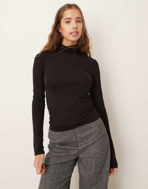 Gina Tricot soft touch long sleeve jersey high neck top in black - view 1