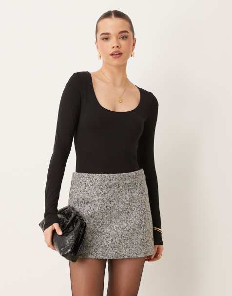 Gina Tricot soft touch long sleeve scoop neck bodysuit in black - view 1
