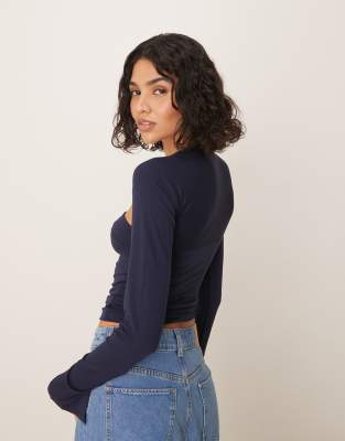GINA TRICOT SOFT TOUCH LONG SLEEVE SQUARE NECK TOP WITH SPLIT CUFFS 