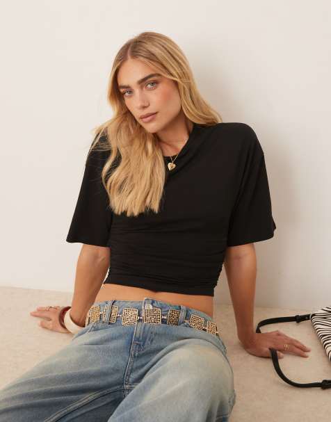 Gina Tricot Soft Touch ruched top in black - view 1