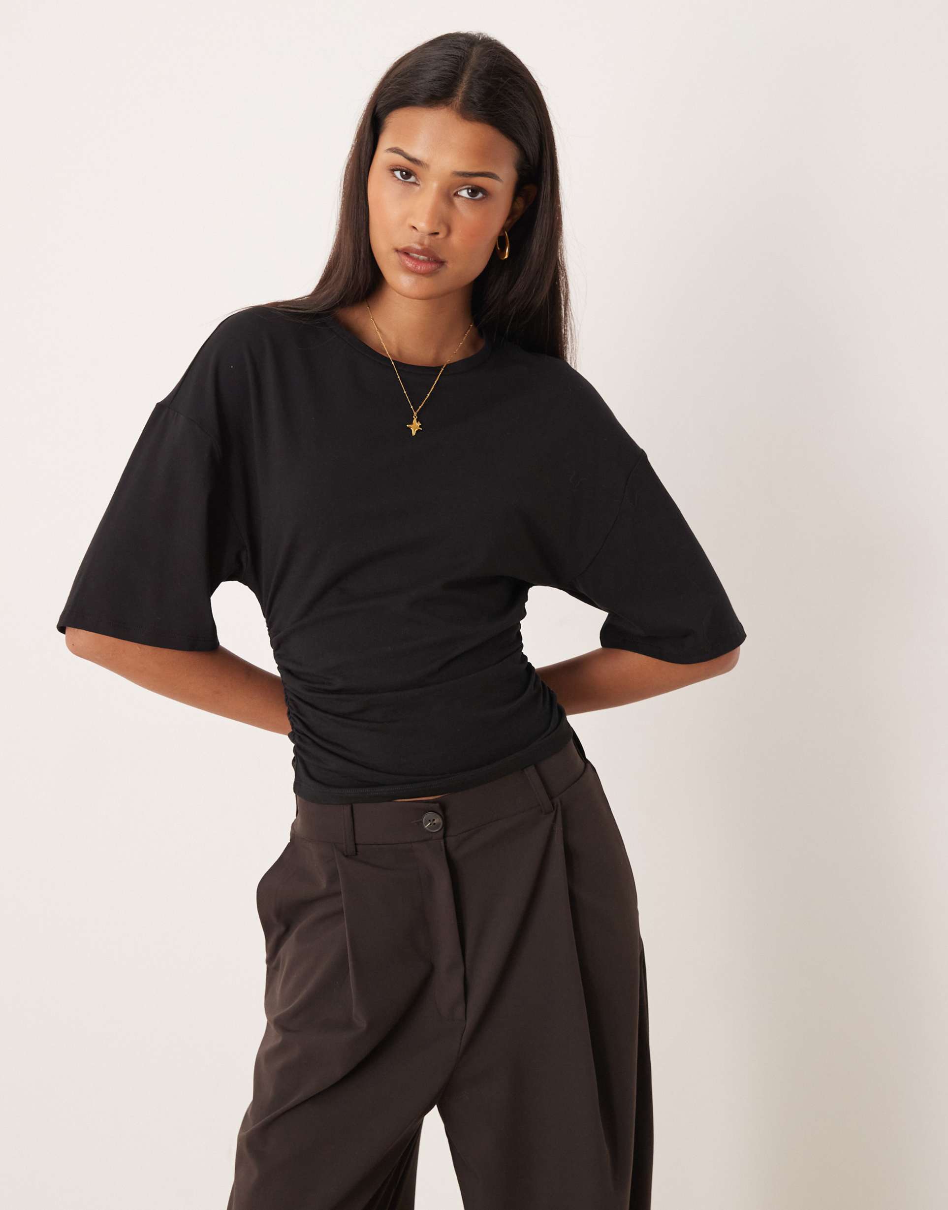 gina tricot soft touch ruched top in black