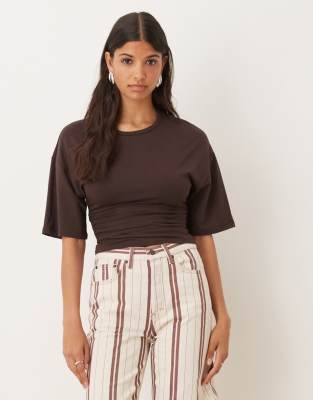 GINA TRICOT Gina Tricot Soft Touch ruched top in brown