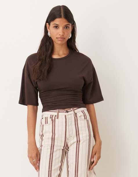 Gina Tricot Soft Touch ruched top in brown - view 1