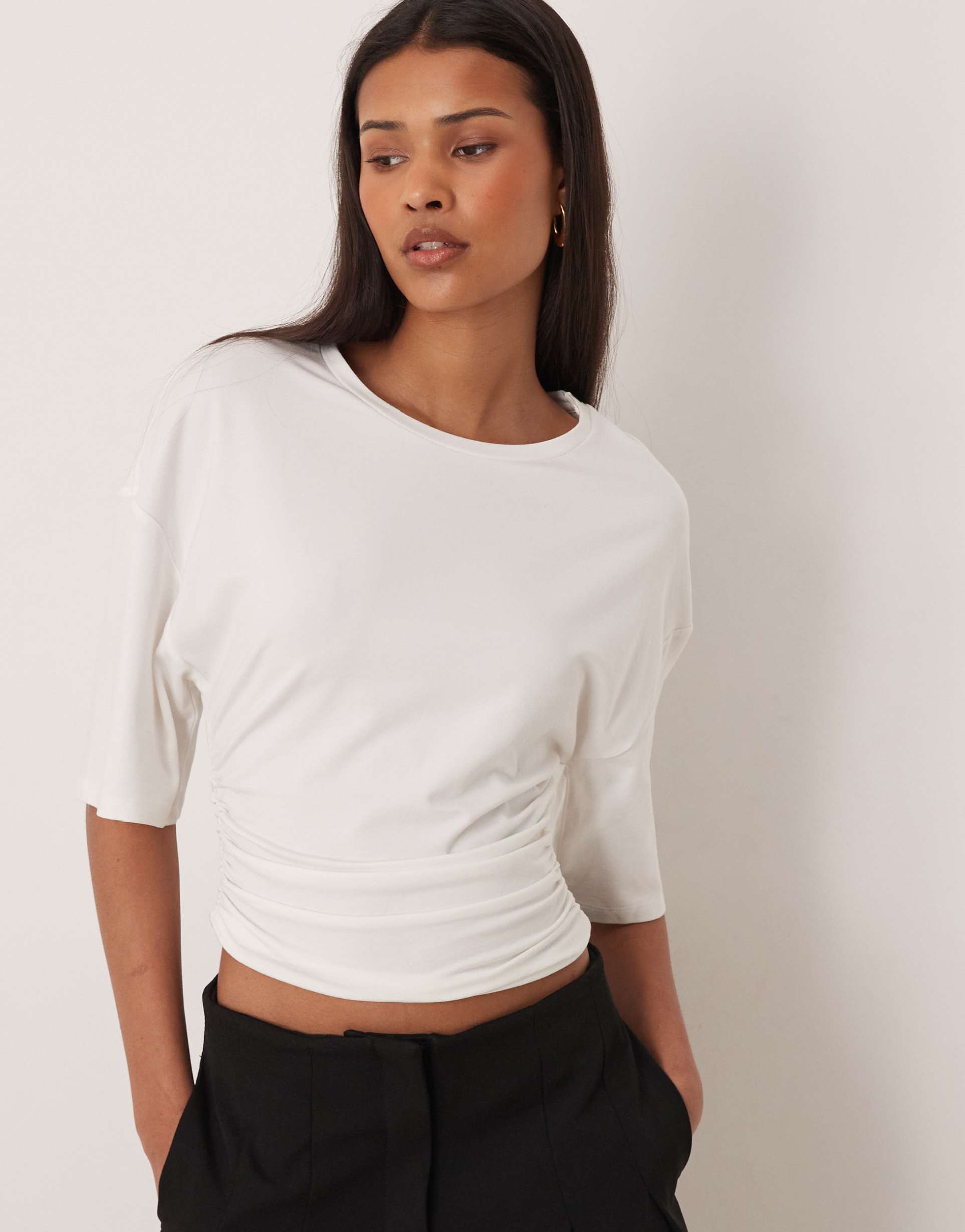 gina tricot soft touch ruched top in white