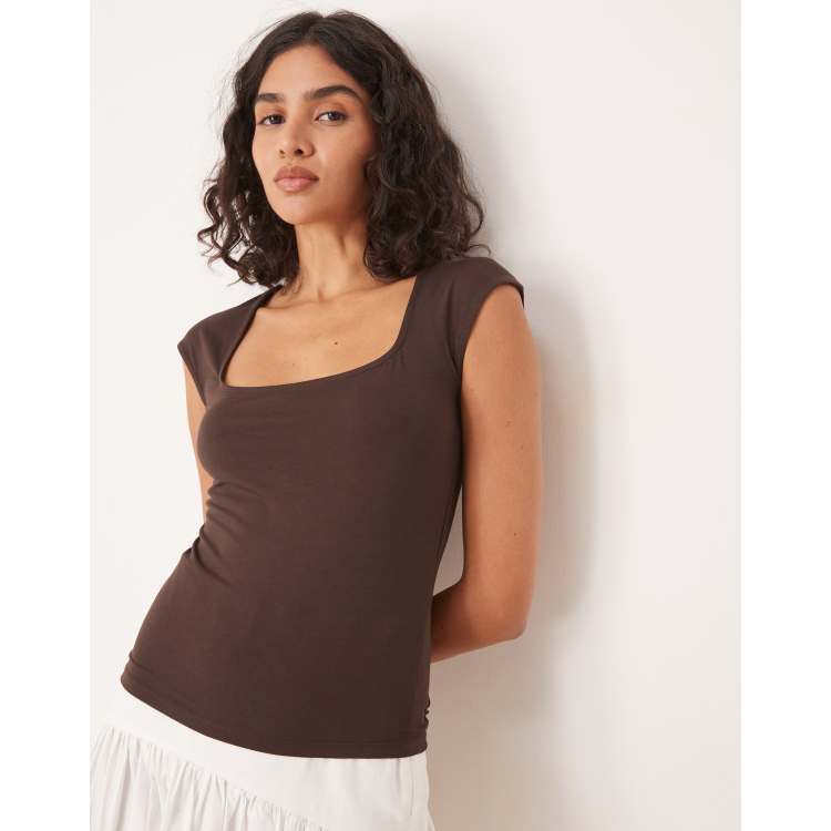 Gina Tricot Soft Touch short sleeve low scoop neck top in