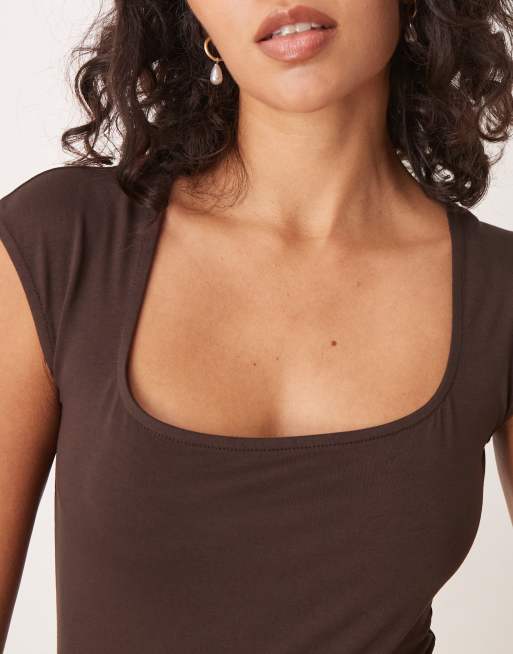 Gina Tricot Soft Touch short sleeve low scoop neck top in