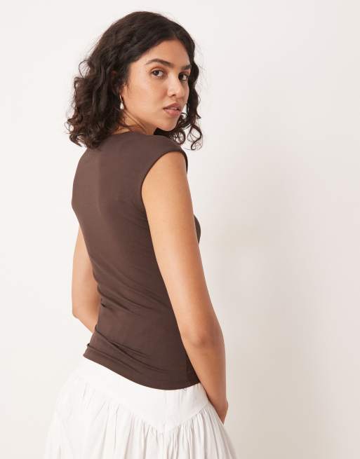 Gina Tricot Soft Touch short sleeve low scoop neck top in
