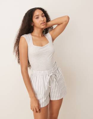 Soft Touch short sleeve low scoop neck top in light heather gray