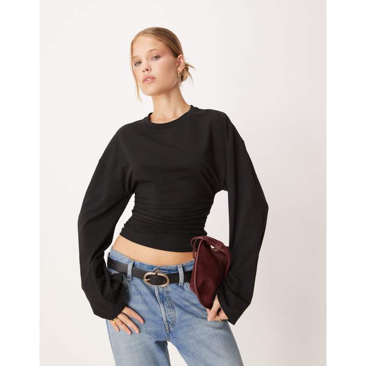 Gina Tricot Soft touch wide sleeve top in black | ASOS
