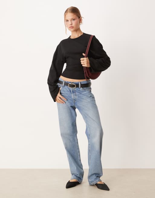 Gina Tricot Soft touch wide sleeve top in black