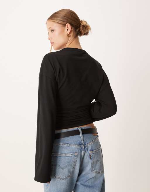 Gina Tricot Soft touch wide sleeve top in black