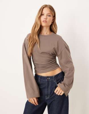Gina Tricot Soft touch wide sleeve top in brown