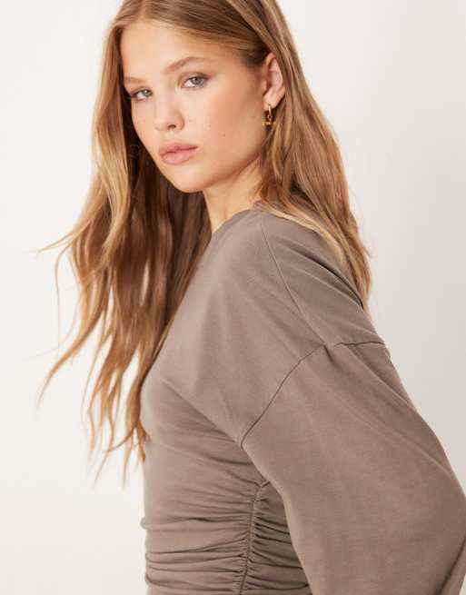 Gina Tricot Soft touch wide sleeve top in brown
