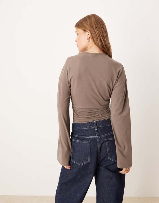 Gina Tricot Soft touch wide sleeve top in brown