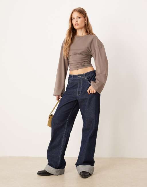 Gina Tricot Soft touch wide sleeve top in brown