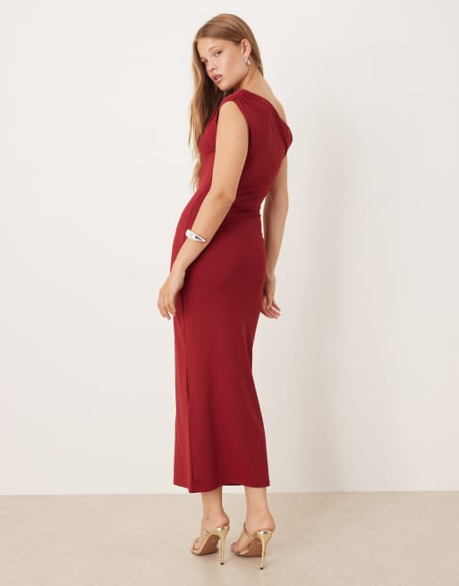 Gina Tricot soft twist asymmetric maxi dress in burgundy
