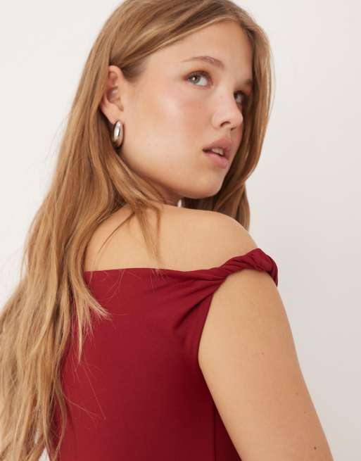 Gina Tricot soft twist asymmetric maxi dress in burgundy