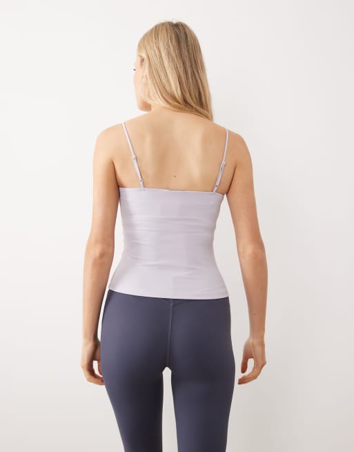 Gina Tricot soft yoga ruched singlet top in dusty purple, 4 of 4