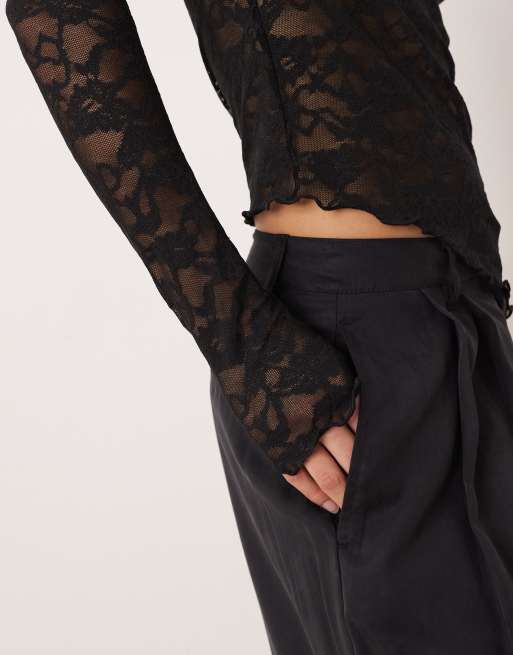 Gina Tricot - Sort asymmetrisk blondetop med lange ærmer, 3 af 4