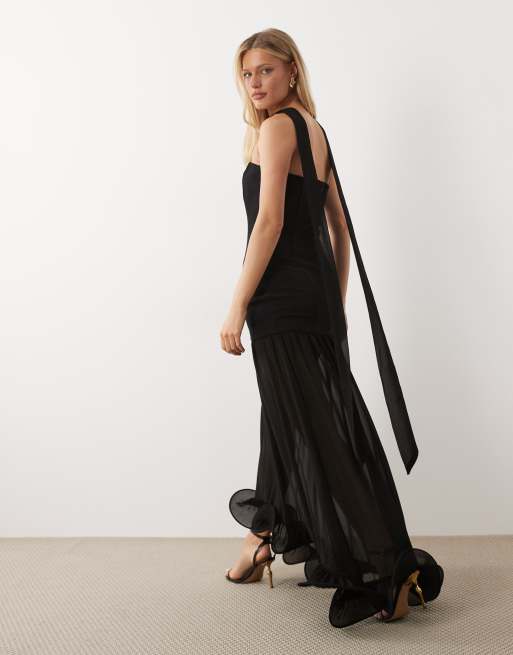 Gina Tricot - Sort bandeau-maxikjole med flæser og tørklædedetalje, 4 af 4